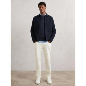 REISS Fitzgerald Button-Through Ribbed-Sleeve Shirt